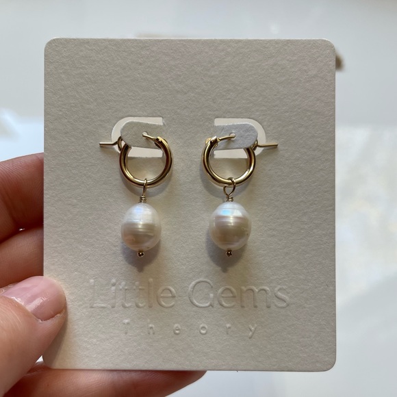 Baroque Freshwater Pearl 14K Gold-Fill Thick Hoop Earrings - Picture 3 of 4